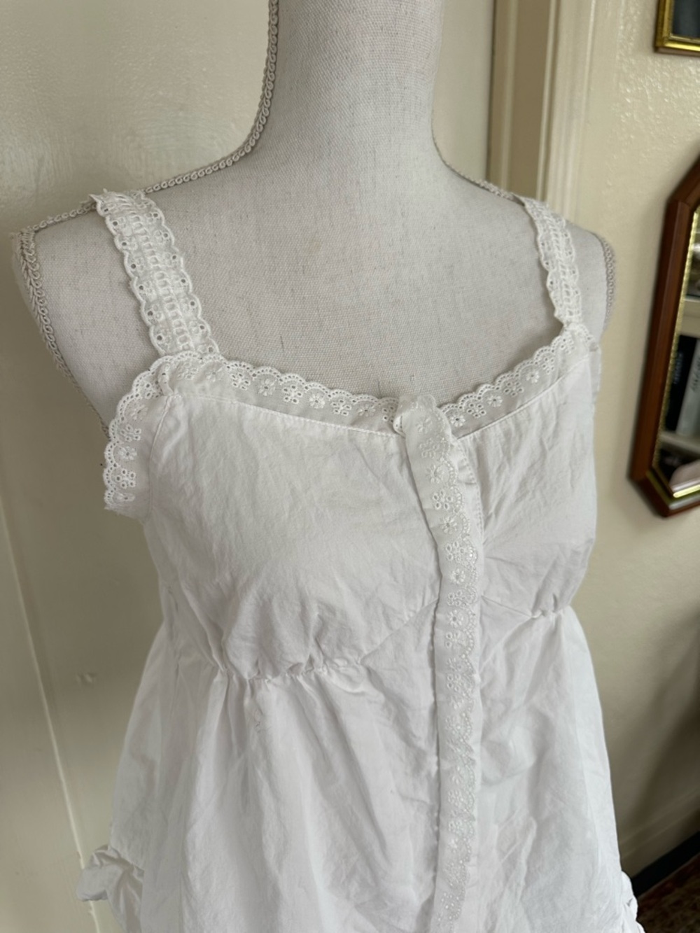 White Eyelet Button-Front Ruffle Camisole - Picture 3 of 5